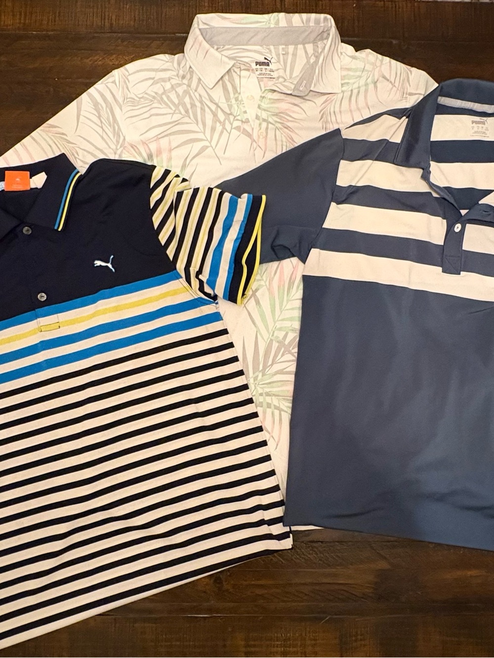 Puma Men's Navy, White, Blue & Yellow Striped Polo